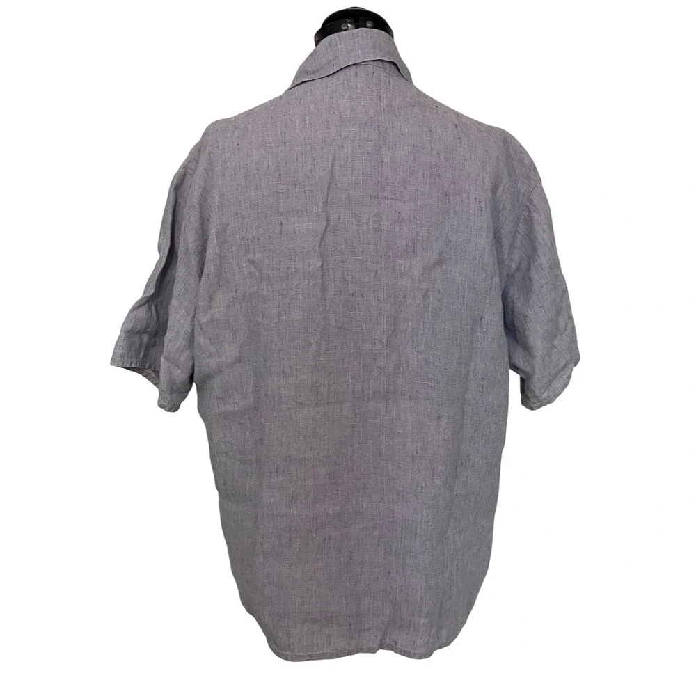 FLAX Jeanne Engelhart 3 Pc Blue 100% Linen Set Shirt Top Barrel Crop Pants S